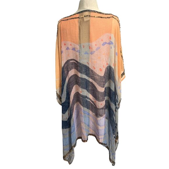 Chicos Womens L/XL Multicolor Sequin-Trim Sheer Poncho Tunic Top - Picture 2 of 7